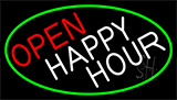 Open Happy Hour With Green Border Neon Sign