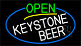 Open Keystone Beer With Blue Border Neon Sign