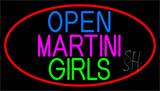 Open Martini Girl With Red Border Neon Sign