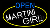 Open Martini Girl With Yellow Border Neon Sign
