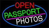 Open Passport Photos With Blue Border Neon Sign