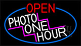 Open Photo One Hour With Red Border Neon Sign