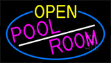 Open Pool Room With Blue Border Neon Sign