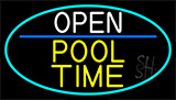 Open Pool Time With Turquoise Border Neon Sign