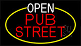 Open Pub Street With Yellow Border Neon Sign