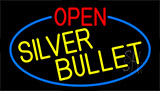 Open Silver Bullet With Blue Border Neon Sign