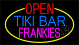 Open Tiki Bar Frankies With Yellow Border Neon Sign