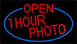Red Open One Hour Photo With Blue Border Neon Sign
