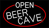 White Open Beer Cave With Red Border Neon Sign