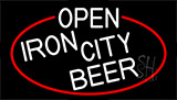 White Open Iron City Beer With Red Border Neon Sign