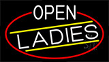 White Open Ladies With Red Border Neon Sign