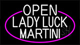 White Open Lady Luck Martini With Pink Border Neon Sign