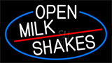 White Open Milk Shakes With Blue Border Neon Sign