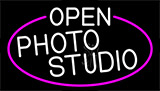 White Open Photo Studio With Pink Border Neon Sign