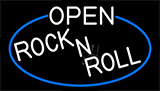 White Open Rock N Roll With Blue Border Neon Sign
