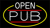 White Open Pub With Yellow Border Neon Sign