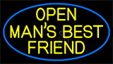 Yellow Open Mans Best Friend With Blue Border Neon Sign