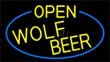 Yellow Open Wolf Beer With Blue Border Neon Sign