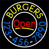 Open Burgers With Numbers Circle Neon Sign