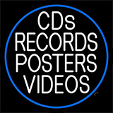 White Cds Records Posters Video Blue Border Neon Sign