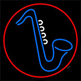 Blue Saxophone Red Border 1 Neon Sign