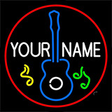 Custom Blue Guitar Logo Red Border Neon Sign