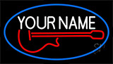 Custom Red Guitar Logo Blue Border Neon Sign