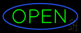 Green Open With Blue Oval Border Neon Sign