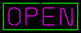 Open Horizontal Pink Letters With Green Border Neon Sign