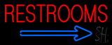 Restrooms With Blue Arrow Neon Sign
