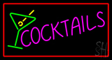 Cocktail With Cocktail Glass Red Border Neon Sign