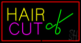 Hair Cut Logo With Red Border Neon Sign