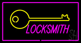 Locksmith Logo Rectangle Purple Neon Sign