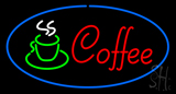 Oval Red Coffee Logo With Blue Border Neon Sign