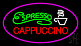 Oval Espresso Cappuccino With Pink Border Animated Neon Sign