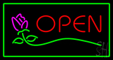Rose Green Rectangle Open Neon Sign