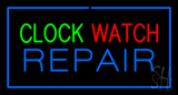 Clock Watch Repair Blue Border Neon Sign