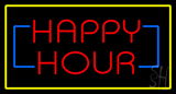 Happy Hour Rectangle Yellow Neon Sign
