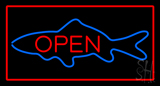 Fish Open Red Rectangle Neon Sign