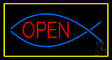 Fish Red Open Yellow Rectangle Neon Sign