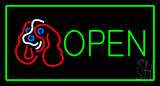 Dog Logo Open Green Rectangle Neon Sign