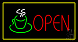 Open Rectangle Coffee Logo Yellow Neon Sign