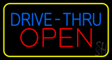 Blue Drive Thru Red Open Yellow Border Neon Sign
