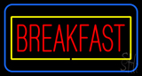 Red Breakfast With Blue And Yellow Border Neon Sign