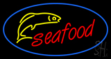 Oval Red Seafood Blue Border Logo Neon Sign