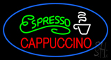 Oval Espresso Cappuccino With Blue Border Neon Sign