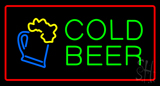 Cold Beer With Red Border Neon Sign