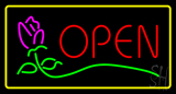 Red Open Rose Yellow Border Neon Sign