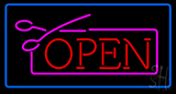 Red Pink Open With Scissors Blue Border Neon Sign