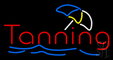 Red Tanning Blue Waves With Umbrella Logo Neon Sign